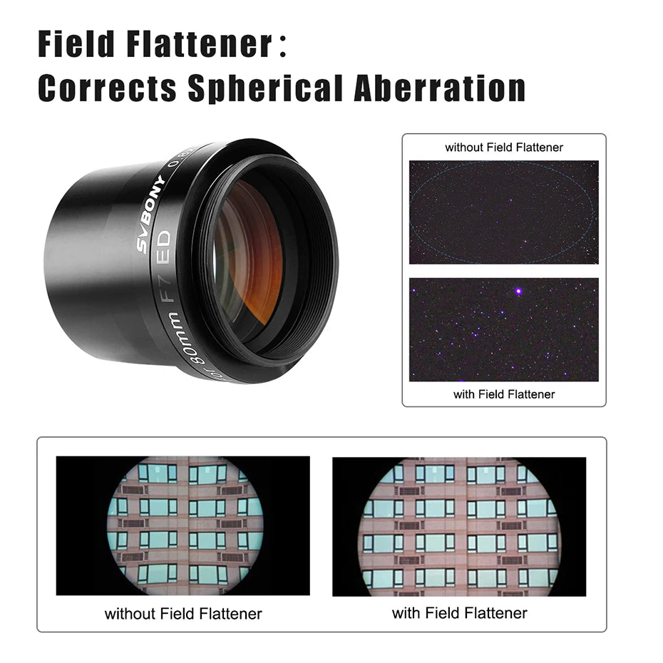 0.8x Field Flattener Focal Reducer for 80mm ED Telescopes