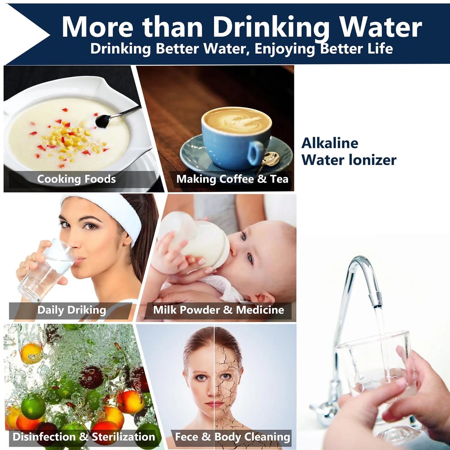 White Alkaline Water Ionizer Hydrogen Generator for Home