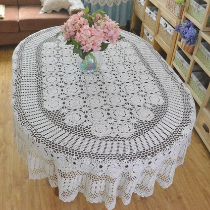 Handmade Crochet Dining Table Cover Oval Cotton Lace Tablecloth