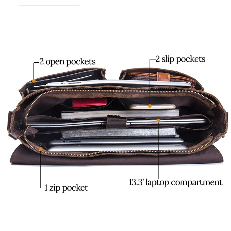 Large Leather Messenger Bag for Work Travel Laptop