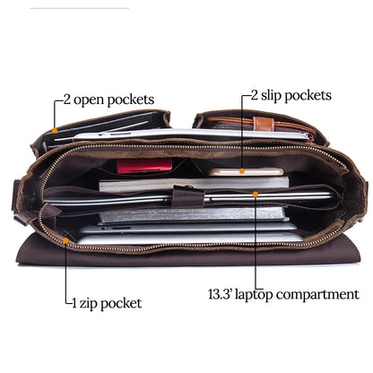 Large Leather Messenger Bag for Work Travel Laptop