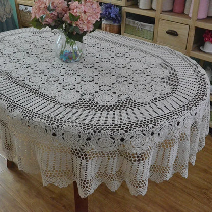 Oval Cotton Lace Tablecloth Handmade Crochet Dining Table Cover