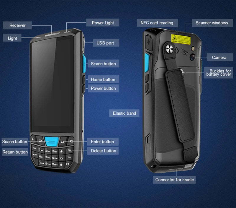 Portable NFC 2D Barcode Scanner Android 13 Handheld 4G Device