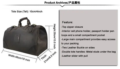 Heavy-Duty Leather Luggage Bag Large Men’s Travel Tote