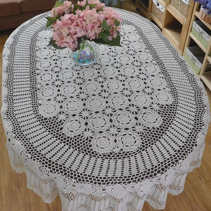 Handmade Crochet Lace Tablecloth Oval Cotton Extra Long Cover