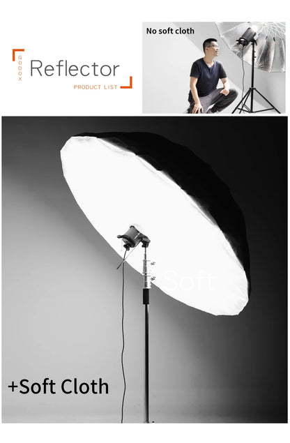 178cm Black Silver Reflective Photography Umbrella with Diffuser