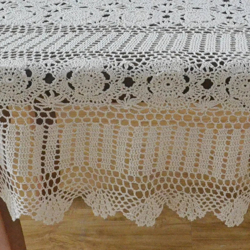 Extra Long Crochet Tablecloth Oval Cotton Lace Dining Cover
