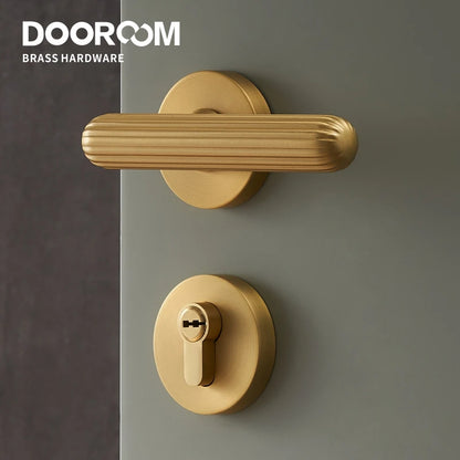 Modern Brass Door Handle Lock Set Bedroom Bathroom Lever