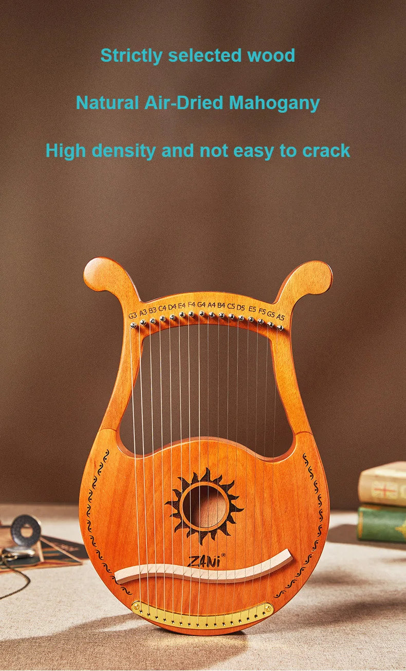 Wooden 19 String Lyre Harp for Beginners and Professionals