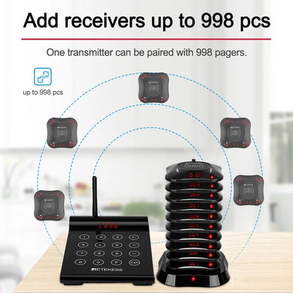 Wireless Restaurant Paging System with Coaster Buzzers and Vibration Alerts