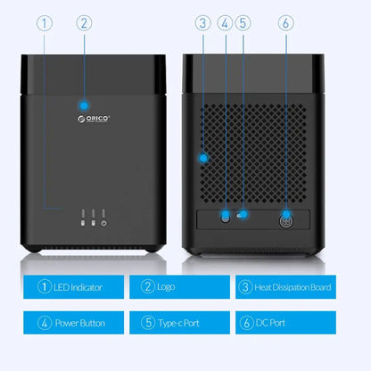 Orico Dual Bay USB-C Hard Drive Enclosure with 5Gbps Speed
