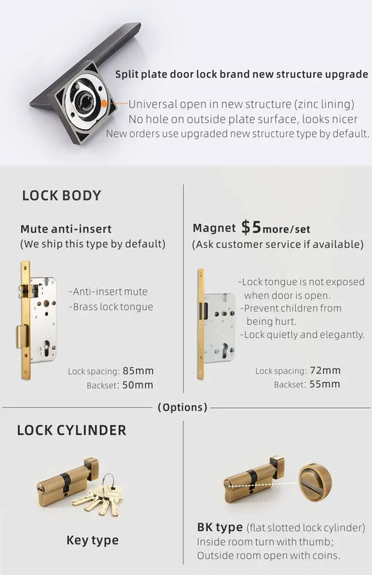 Modern Brass Black-Grey Lever for Bedroom & Bath