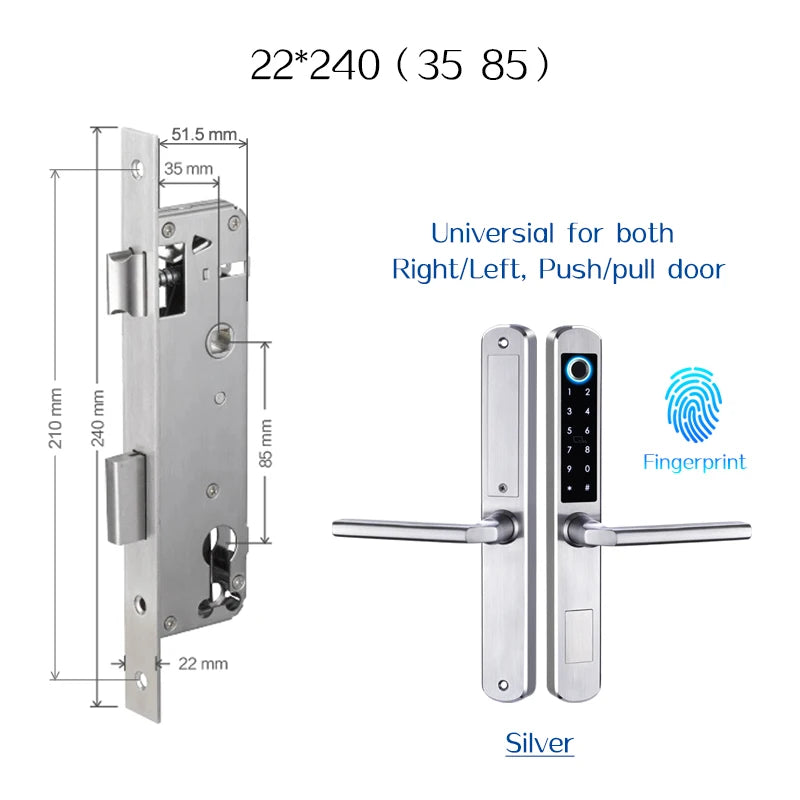3585 Silver Biometric Fingerprint Smart Door Lock Waterproof