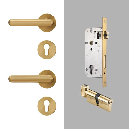 Modern Brass Door Handle Lock Set Bedroom Bathroom Lever