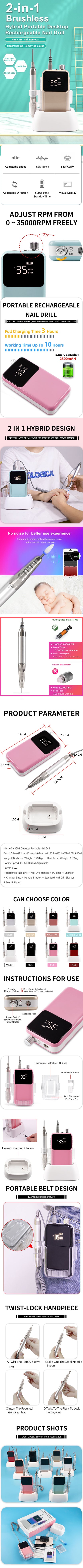 Cordless 35,000RPM Nail Drill Manicure Machine