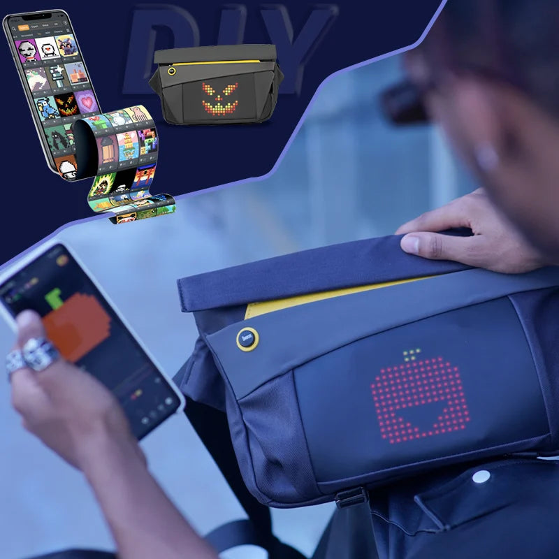 LED Pixel Art Sling Bag Waterproof Messenger Backpack