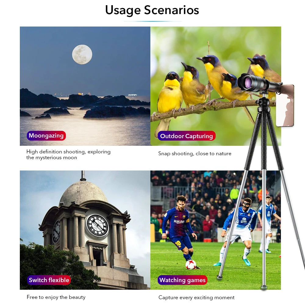 Portable 60x Telephoto Lens Telescope Attachment for All Smartphones