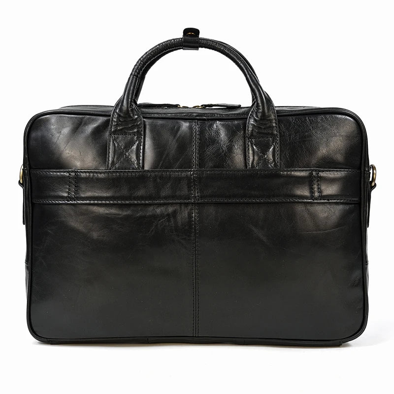 Black Oil Leather 16 Business Laptop Messenger Bag