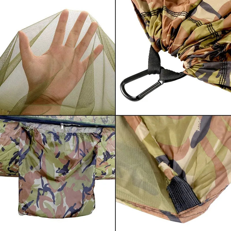 Green Black Camping Hammock with Mosquito Net and Rain Fly