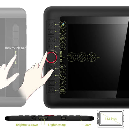 Portable Drawing Tablet 11.6 Inch Display Tilt Pen Case Stand