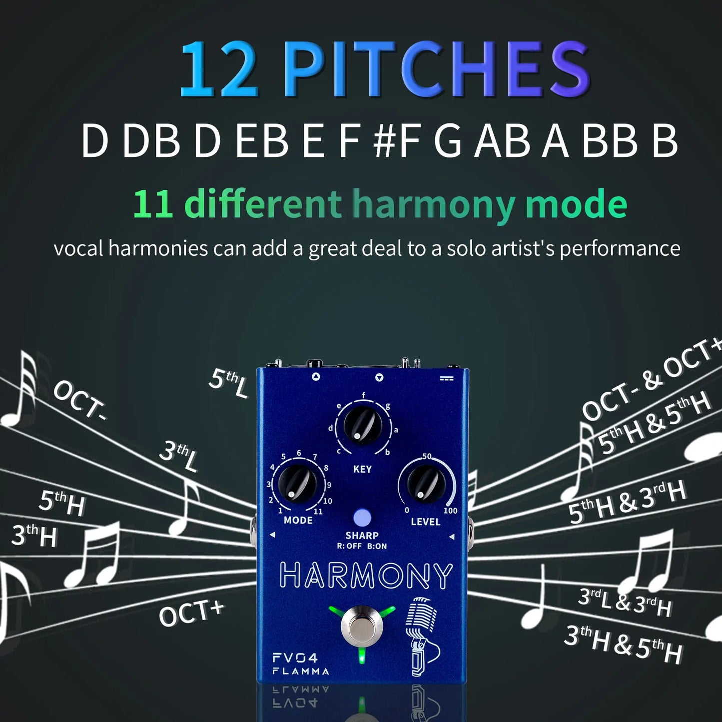 Harmony Vocal Effects Processor with 12 Pitches and Phantom Power