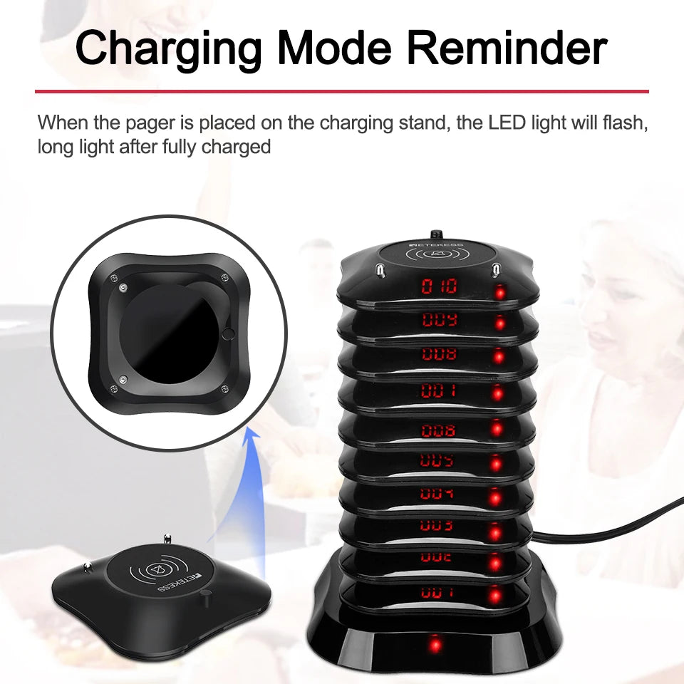 Wireless Restaurant Paging System with Coaster Buzzers and Vibration Alerts