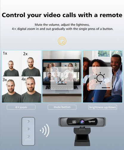 4K HD Webcam 120° Wide Angle with Microphone