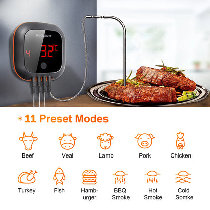 Wireless BBQ Meat Thermometer 4-Probe with App Control & Timer