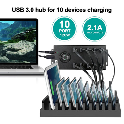 High-Speed 10-Port USB Hub 5Gbps Charger for Devices