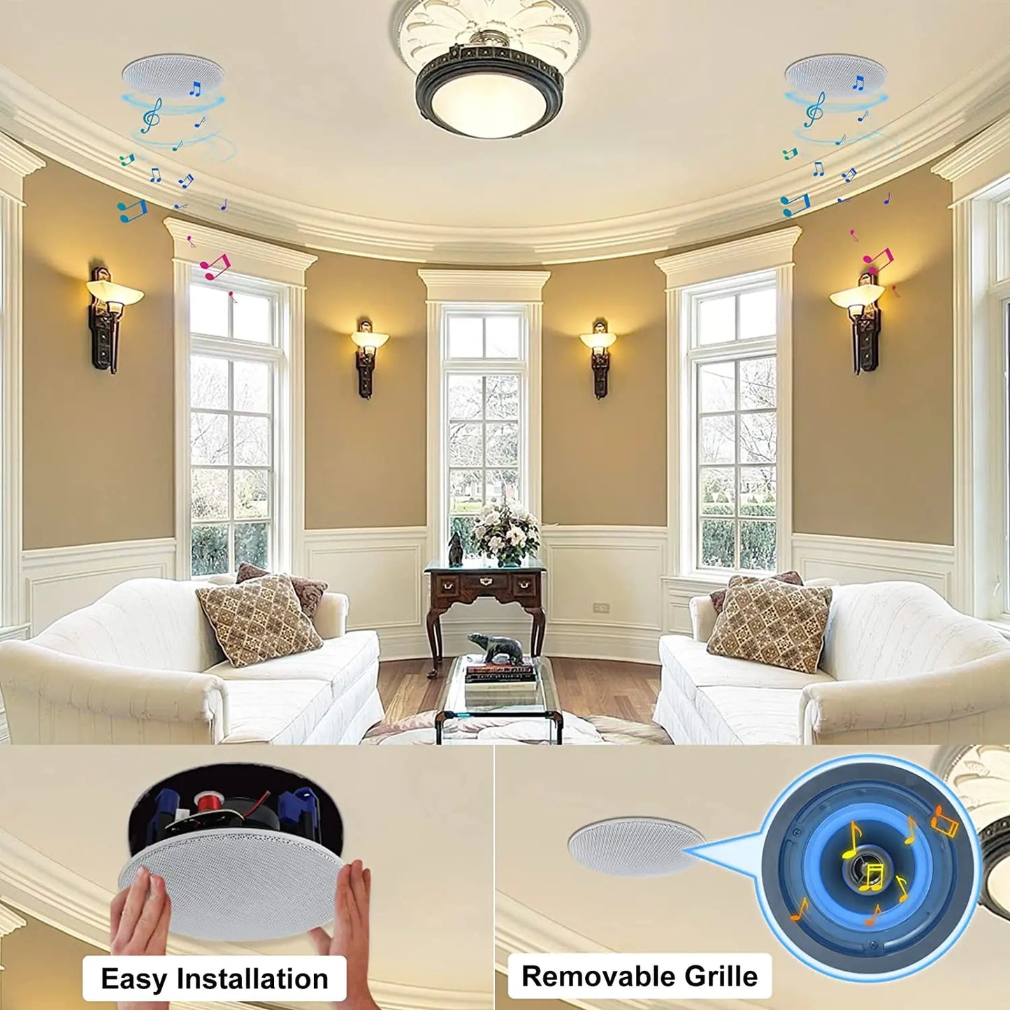 Home Flush Mount Ceiling Speakers 4-Pack Bathroom Living Room