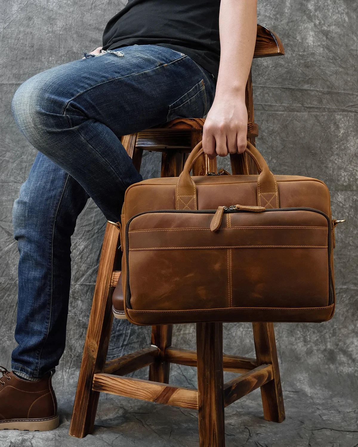 Brown Oil Leather 16 Business Laptop Briefcase Bag