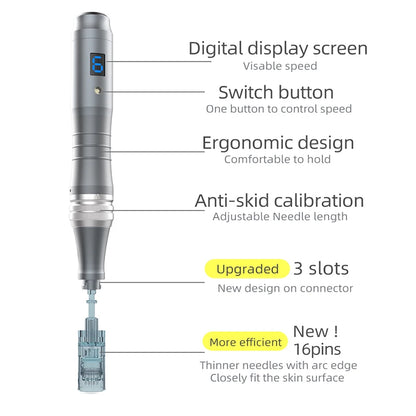 Wireless Microneedling Pen with 20pcs 16pin Cartridges