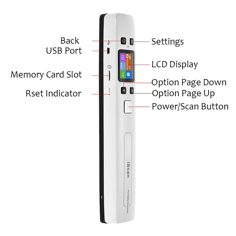 Black Handheld Document Scanner with LCD