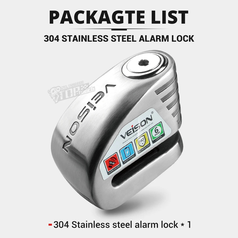 Stainless Steel Motorcycle Disc Lock with Alarm Set
