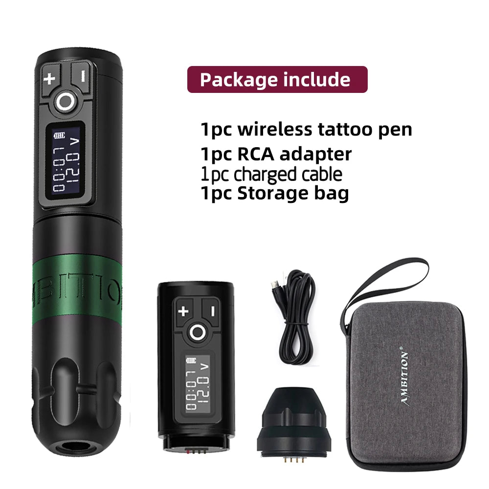 Cordless Tattoo Machine Kit Green 2400mAh Digital Display