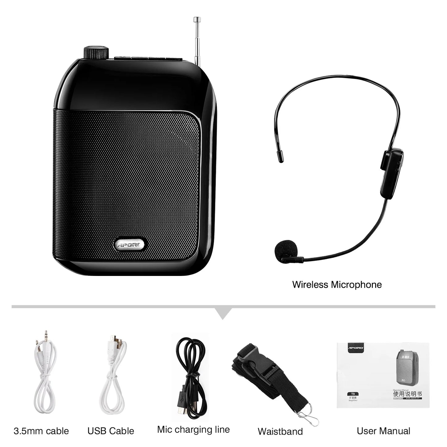 Portable Bluetooth Voice Amplifier with UHF Mic & USB Playback