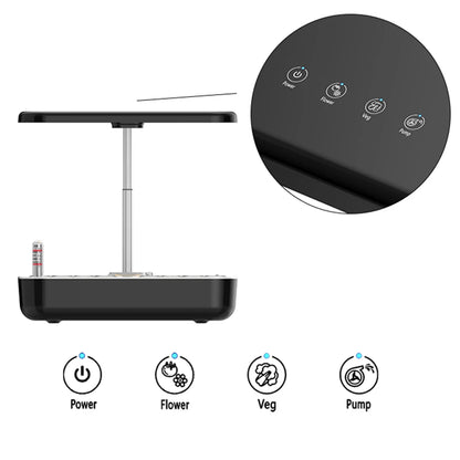 Black Smart Hydroponic Garden Kit with LED Light for Home