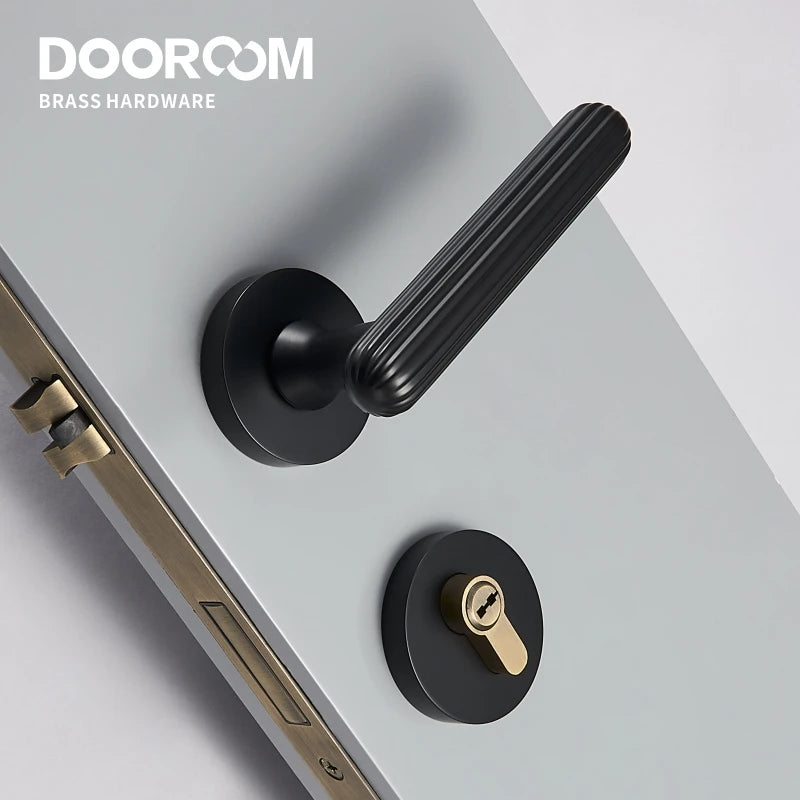 Modern Brass Door Handle Lock Set Bedroom Bathroom Lever