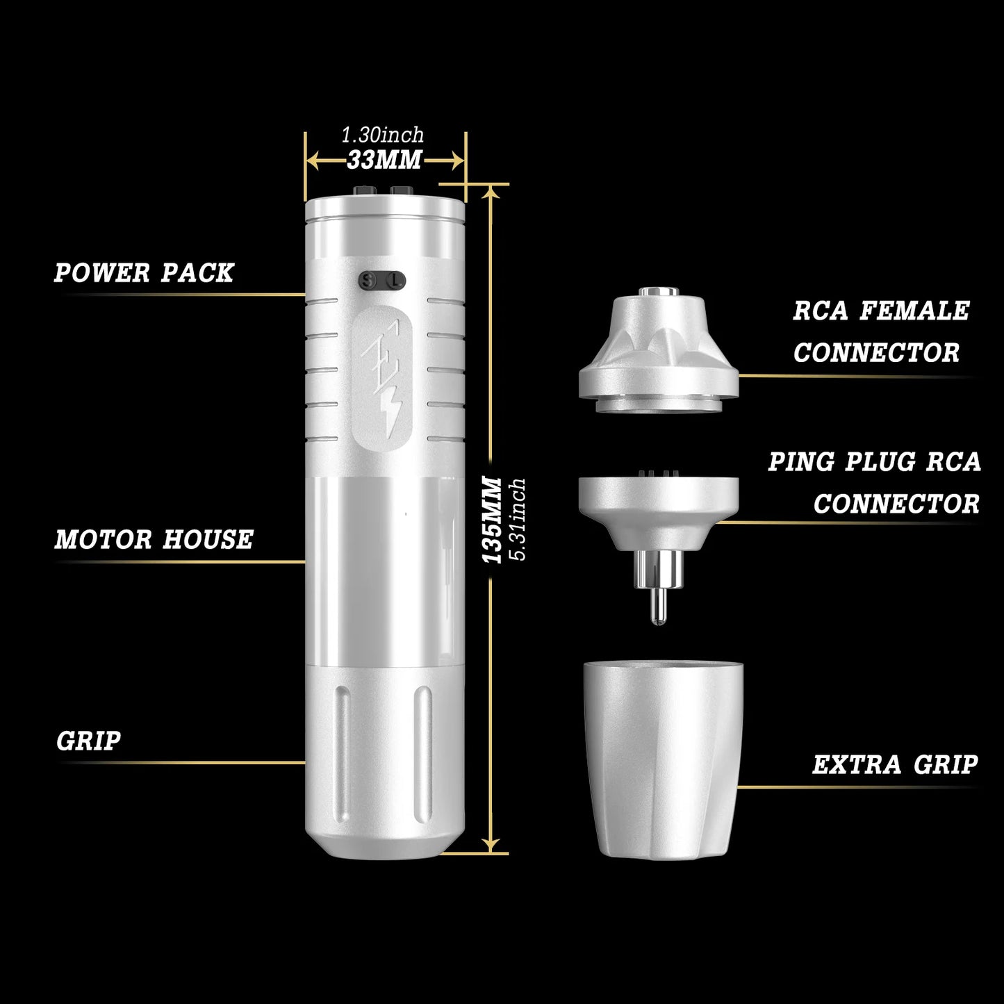 Wireless Tattoo Pen Kit Silver with 40pcs Cartridges