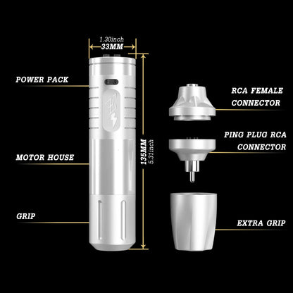 Wireless Tattoo Pen Kit Silver with 40pcs Cartridges