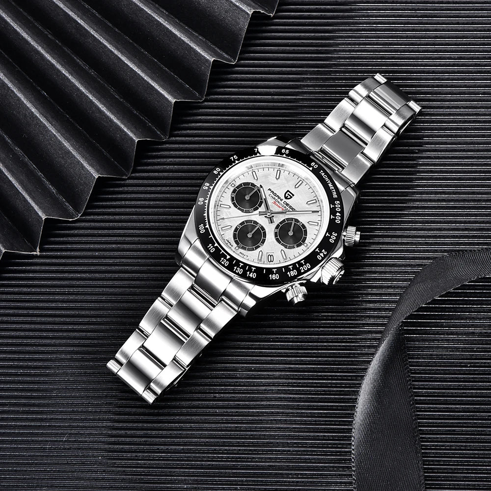 Chronograph Watch Gold White Dial with Sapphire Glass