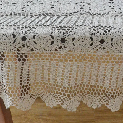 Handmade Crochet Dining Table Cover Oval Cotton Lace Tablecloth
