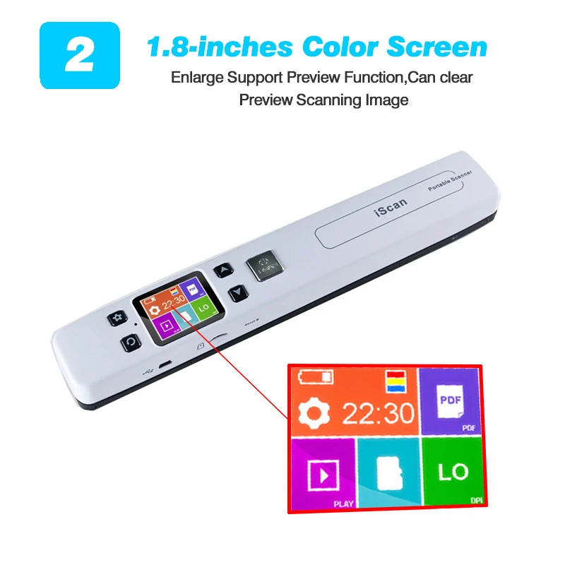 Black Handheld Document Scanner with LCD