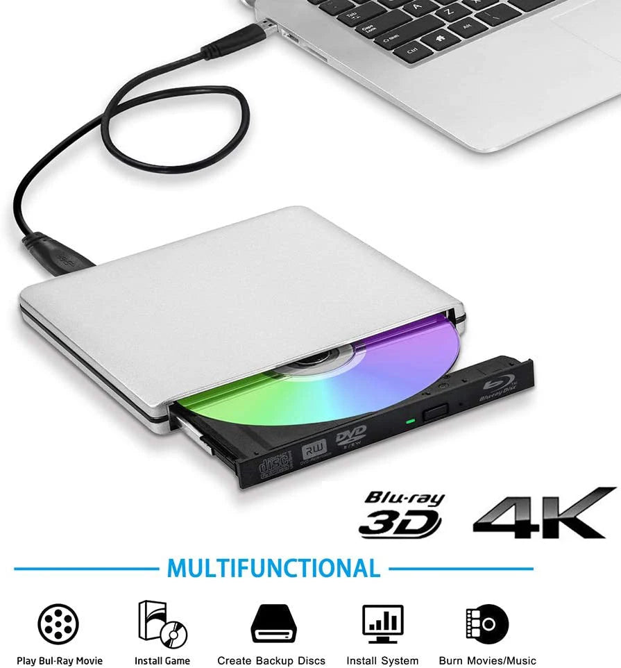 External 4K Blu-Ray DVD Burner USB 3.0