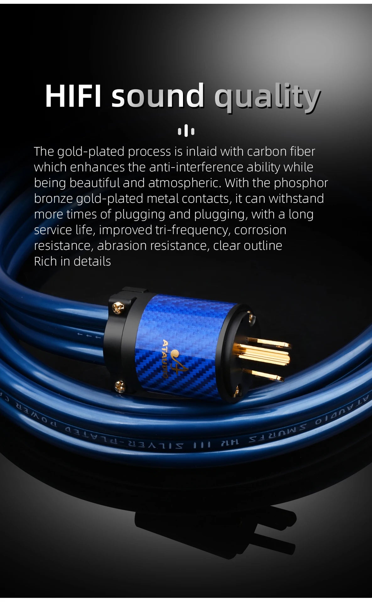 2m Silver-Plated HIFI Power Cable for Audio