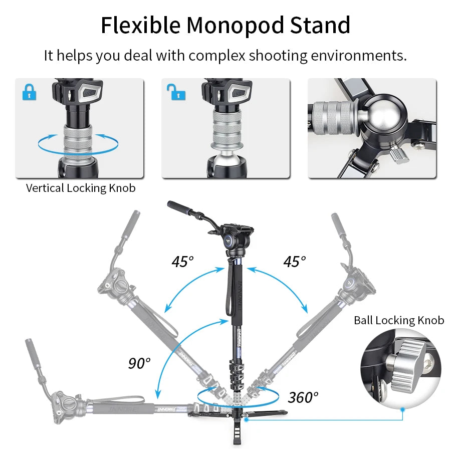 Professional Video Monopod Kit with Fluid Head Stand