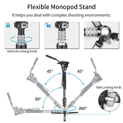Professional Video Monopod Kit with Fluid Head Stand