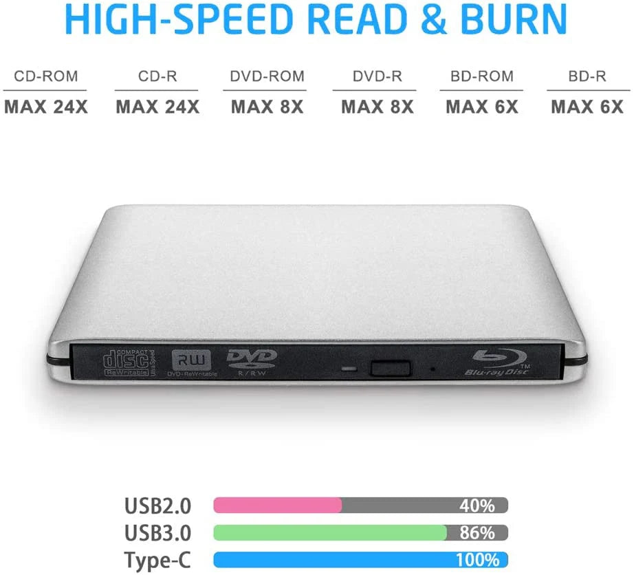 External 4K Blu-Ray DVD Burner USB 3.0