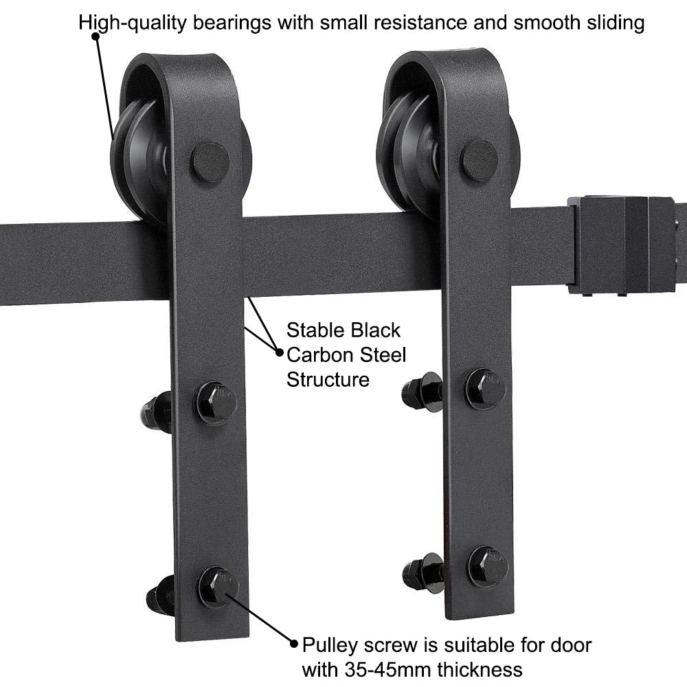 6FT J-Shape Sliding Barn Door Hardware Kit Rustic Black