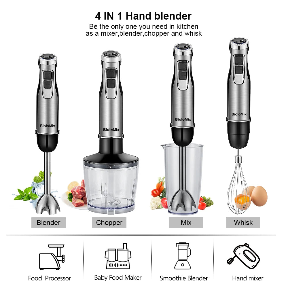 1200W 4-in-1 Immersion Hand Blender with Chopper
